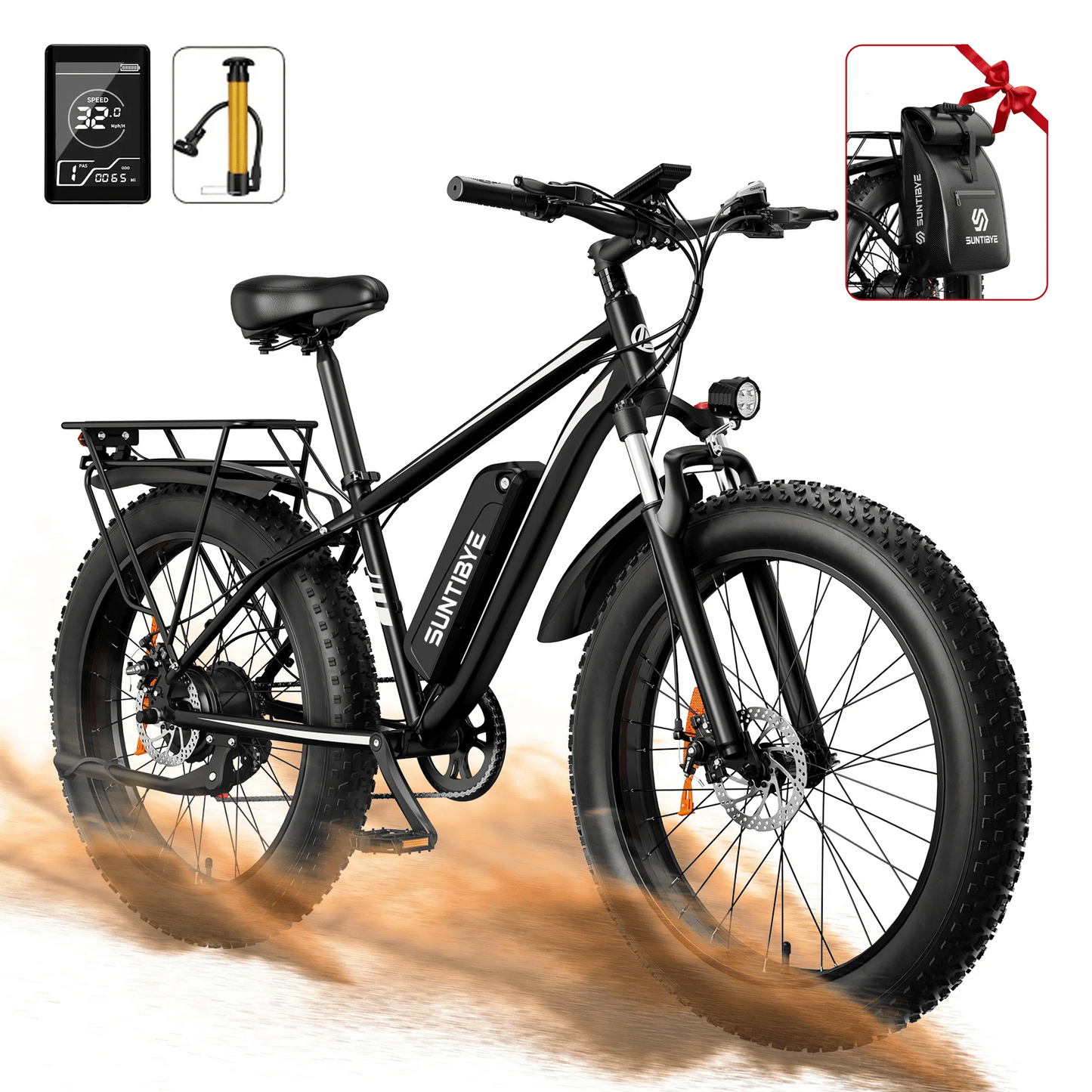 SUNTIBYE EB26 Electric Bike 26" Fat Tire Ebike for Adults, 65miles / 28mph Peak 1500W E-mountain Bicycle,48V 15Ah UL2849, Black