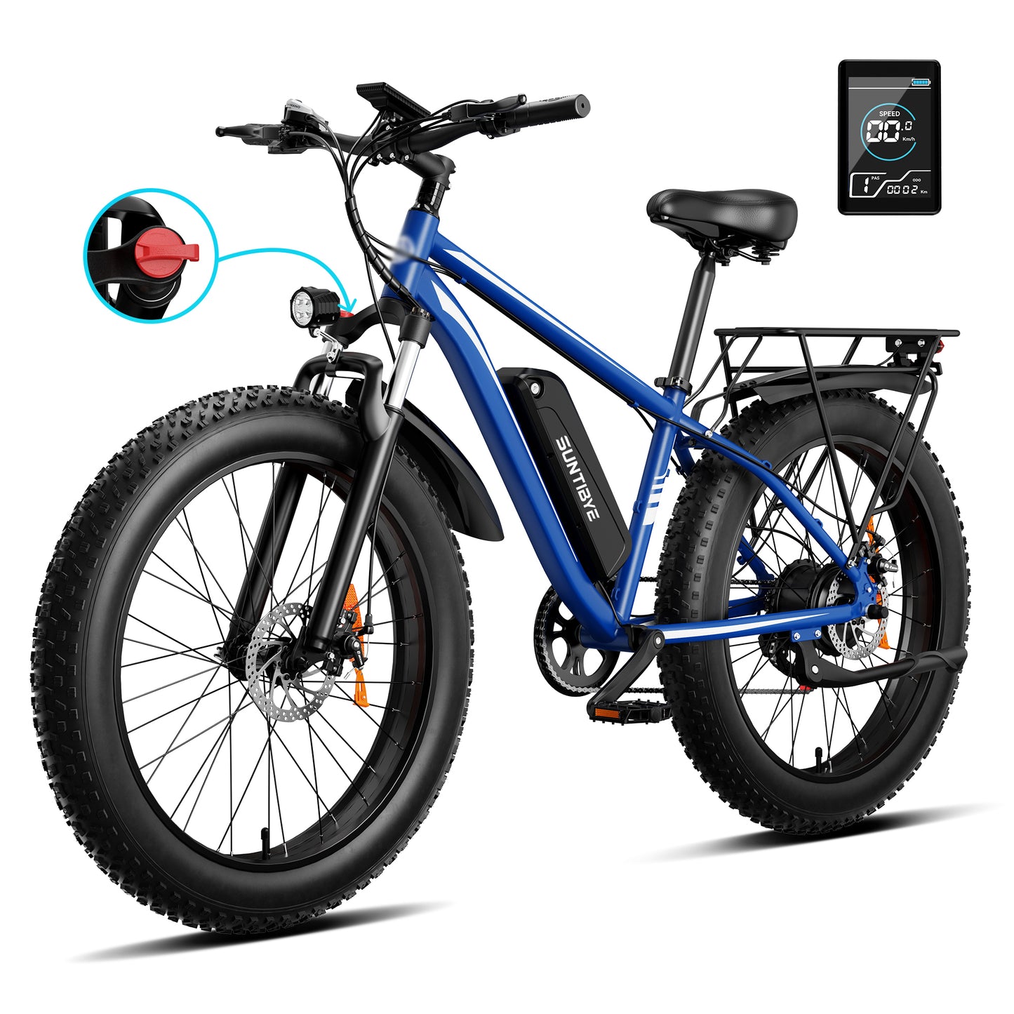 SUNTIBYE EB26 Electric Bike for Adults, 26*4.0 Fat Tire E-Mountain Bicycle,Peak 1500W Motor 48V 15Ah 7-Speed Ebike UL2849