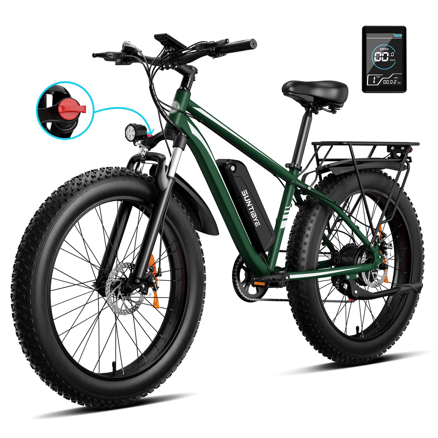 SUNTIBYE EB26 Electric Bike for Adults, 26*4.0 Fat Tire E-Mountain Bicycle,Peak 1500W Motor 48V 15Ah 7-Speed Ebike UL2849