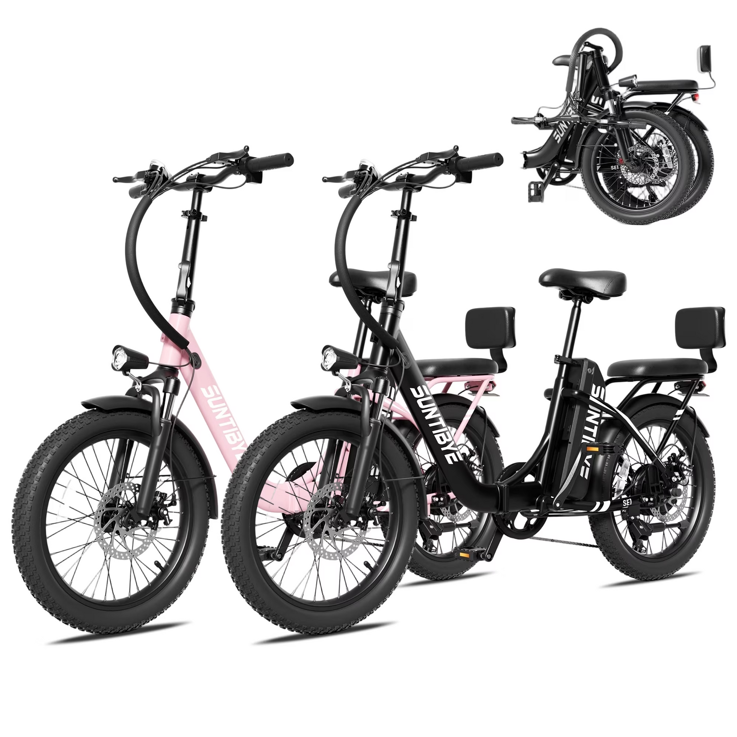 SUNTIBYE SE1 Folding Electric Bikes Set of 2, 48V 15Ah Peak 1500W, 28MPH Ebike for Adults with 20" Fat Tires, E-Mountain Bike, UL2849