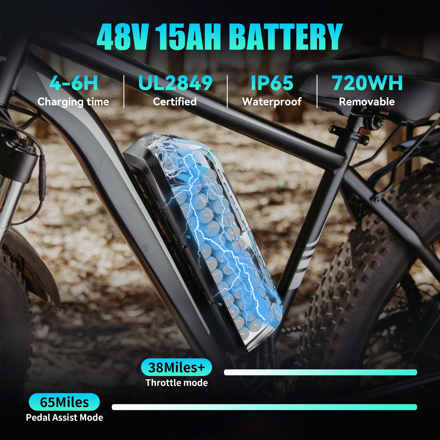 SUNTIBYE EB26 Electric Bike for Adults, 26*4.0 Fat Tire E-Mountain Bicycle,Peak 1500W Motor 48V 15Ah 7-Speed Ebike UL2849