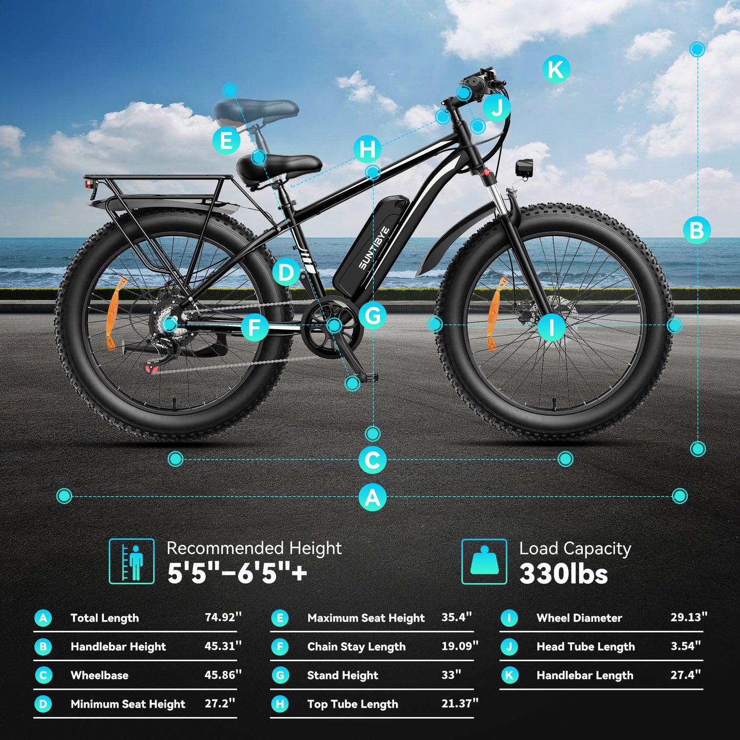SUNTIBYE EB26 Electric Bike for Adults, 26*4.0 Fat Tire E-Mountain Bicycle,Peak 1500W Motor 48V 15Ah 7-Speed Ebike UL2849