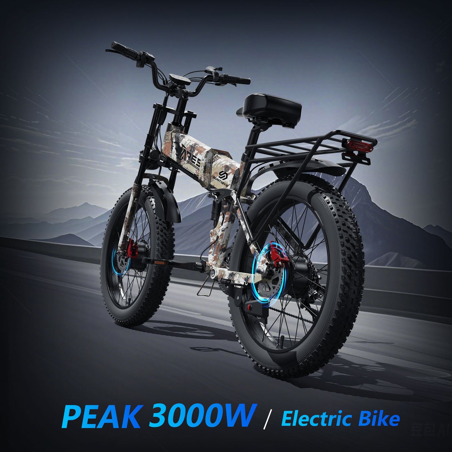 SUNTIBYE ARES Electric Mountain Bike for Adults, Dual Motor AWD Peak 3000W Ebike 52V 25Ah 34MPH UL2849