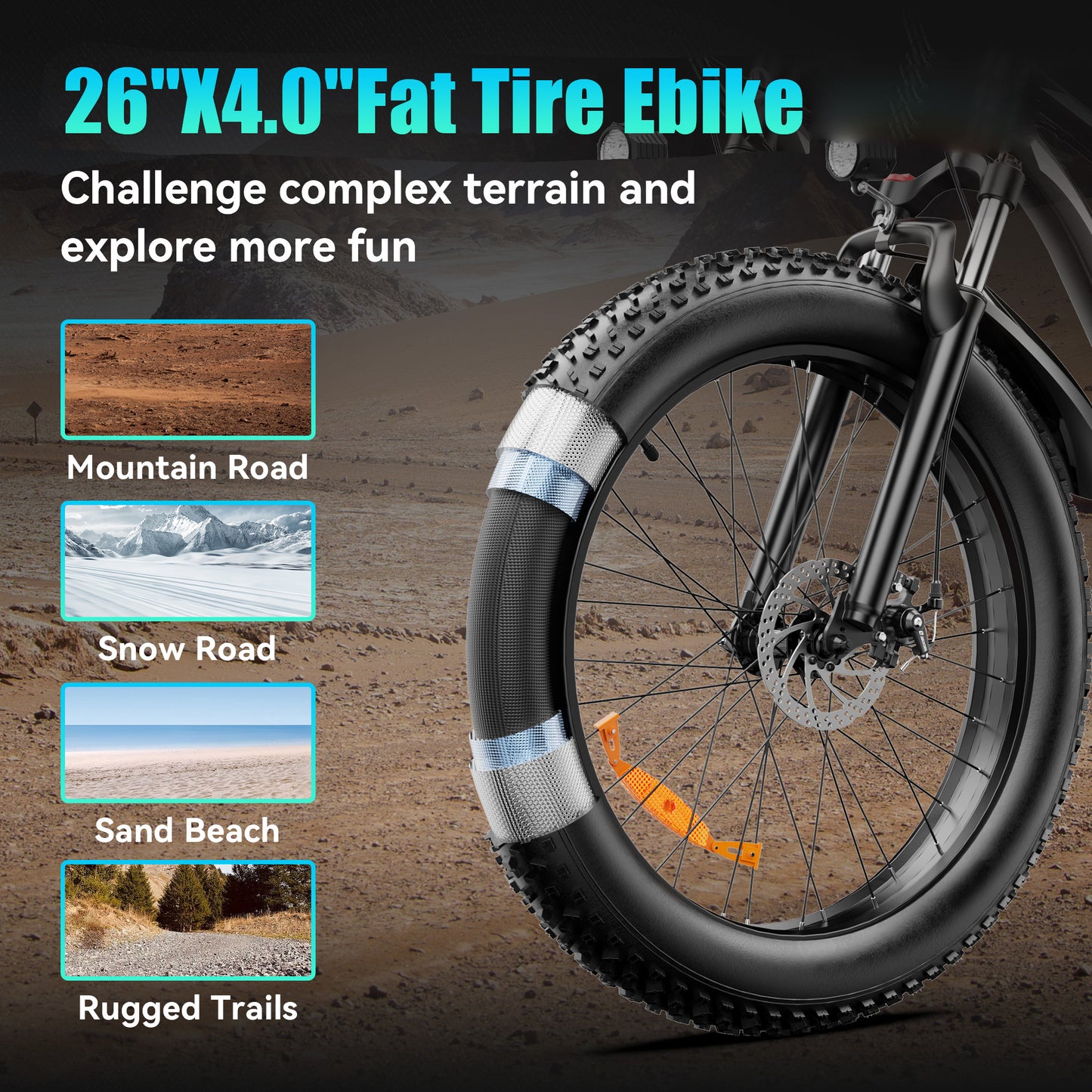 SUNTIBYE EB26 Electric Bike for Adults, 26*4.0 Fat Tire E-Mountain Bicycle,Peak 1500W Motor 48V 15Ah 7-Speed Ebike UL2849