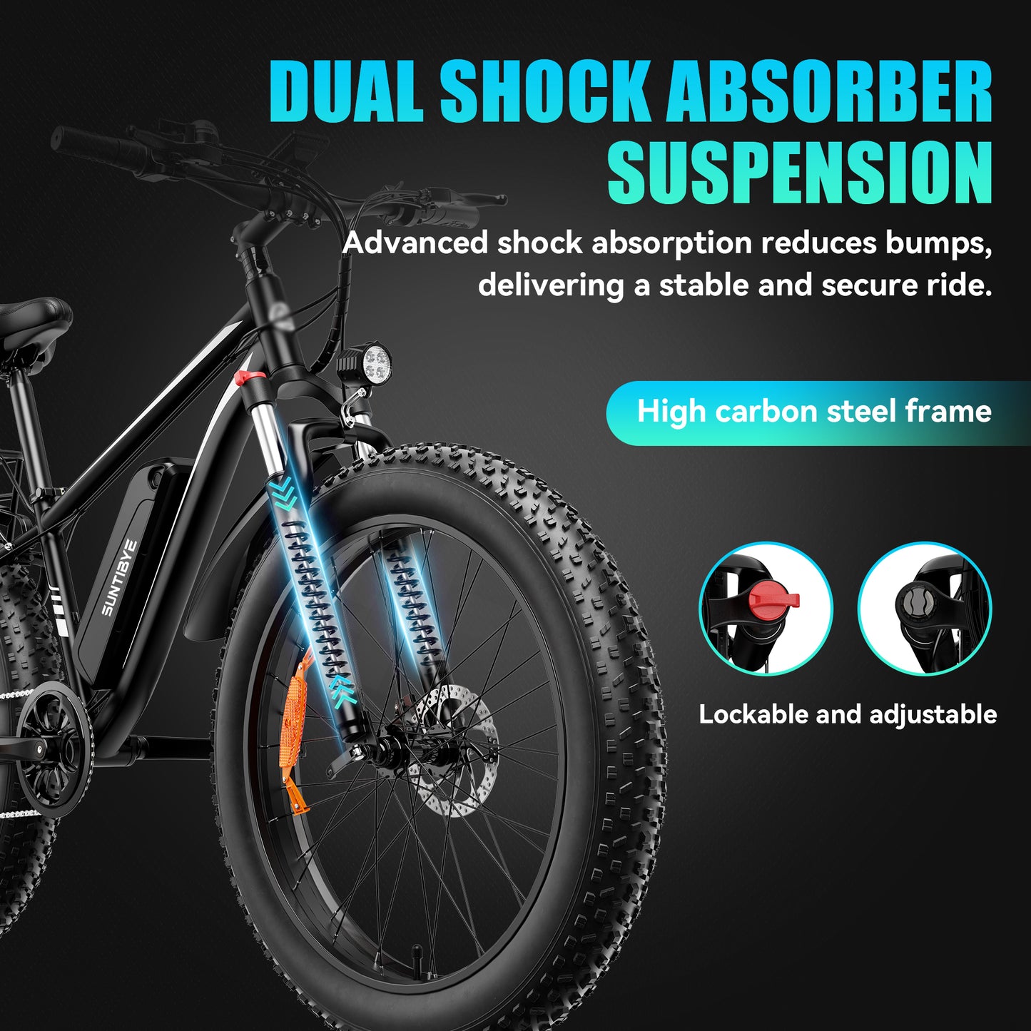 SUNTIBYE EB26 Electric Bike for Adults, 26*4.0 Fat Tire E-Mountain Bicycle,Peak 1500W Motor 48V 15Ah 7-Speed Ebike UL2849