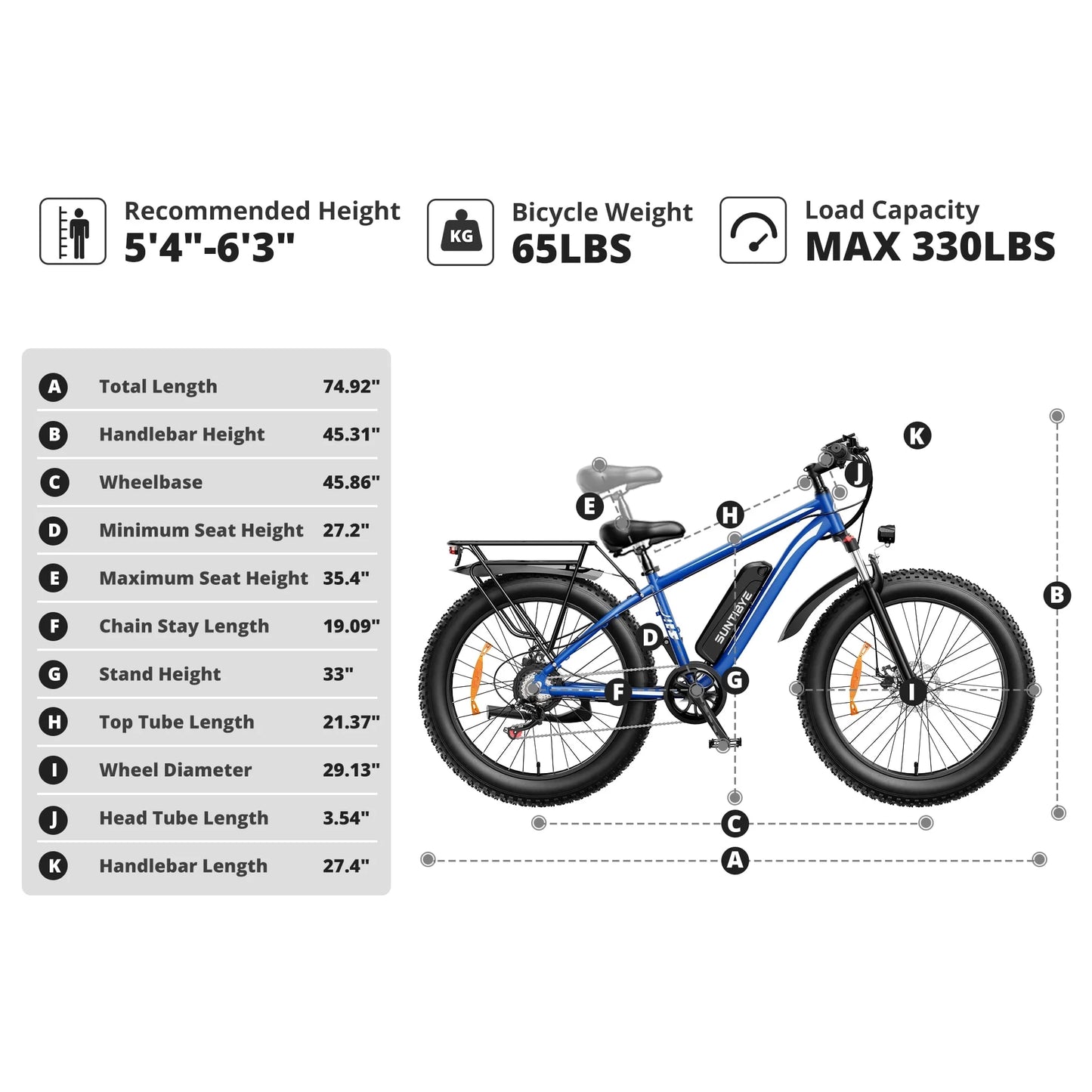 SUNTIBYE EB26 2PCS Electric Bike for Adult 26”*4 Fat tire, 1000W E-Mountain Bike 48V 15AH UL2849