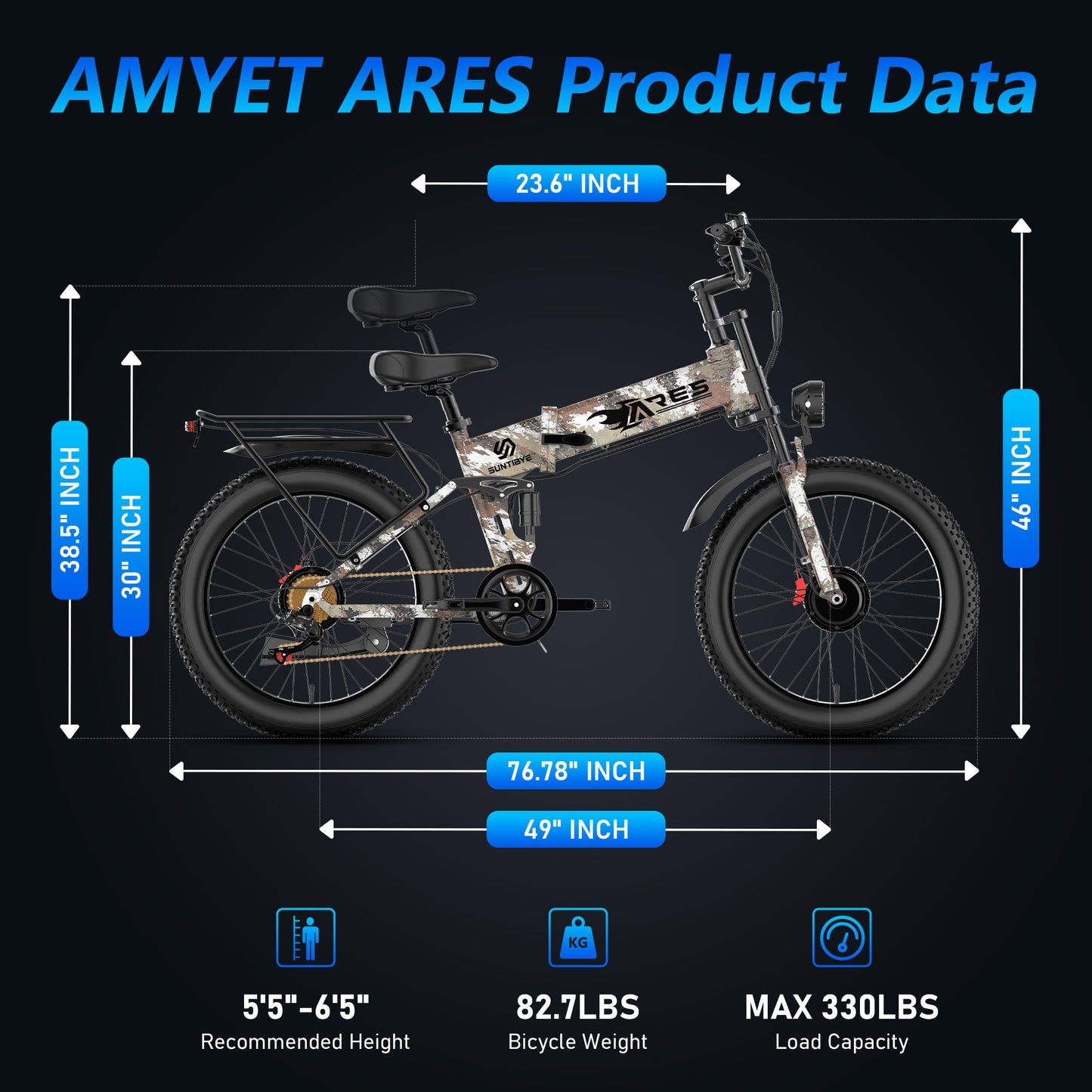 SUNTIBYE ARES Electric Mountain Bike for Adults, Dual Motor AWD Peak 3000W Ebike 52V 25Ah 34MPH UL2849