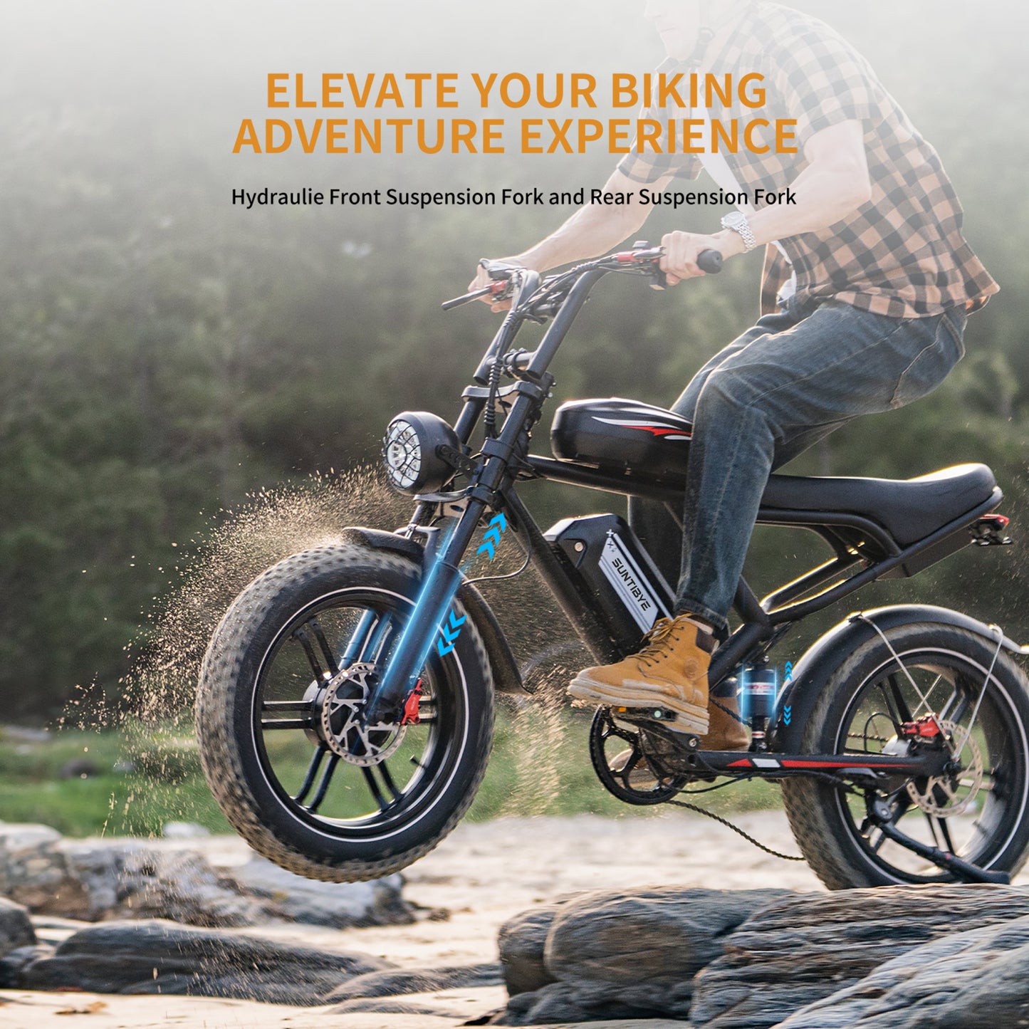 SUNTIBYE S6 Electric Bike for Adults, 20" Fat Tire E-Mountain Bicycle, Peak 3000W Dual Motor 52V 50AH 7-Speed Ebike UL2849