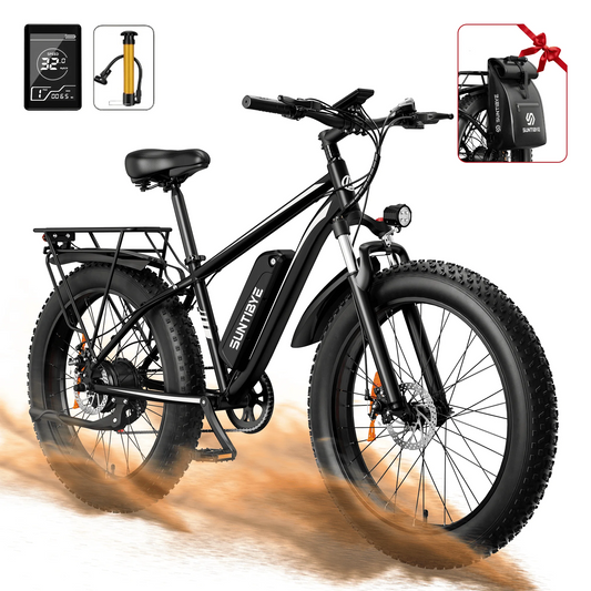 SUNTIBYE EB26 Electric Bike 26" Fat Tire Ebike for Adults, 65miles / 28mph Peak 1500W E-mountain Bicycle,48V 15Ah UL2849, Black