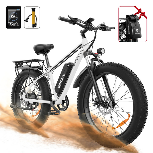 SUNTIBYE EB26 Electric Bike 26" Fat Tire Ebike for Adults, 65miles / 28mph Peak 1500W E-mountain Bicycle,48V 15Ah UL2849, White