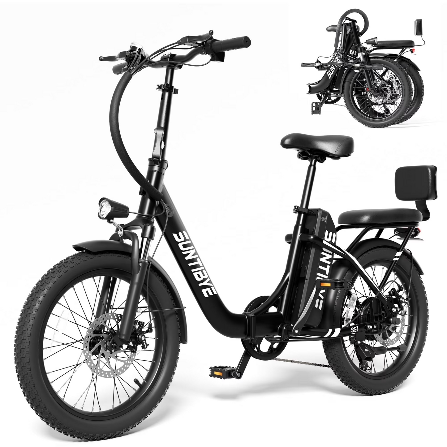 SUNTIBYE SE1 Folding Electric Bike, 20" Fat Tires Ebike for Adults, 1000W 7-Speed E-Mountain Bike, 48V 15Ah UL2849, Black