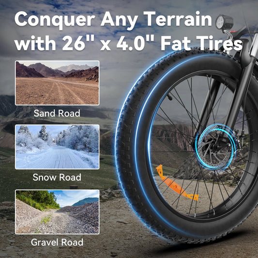 SUNTIBYE EB26 2PCS Electric Bike for Adult 26”*4 Fat tire, 1000W E-Mountain Bike 48V 15AH UL2849