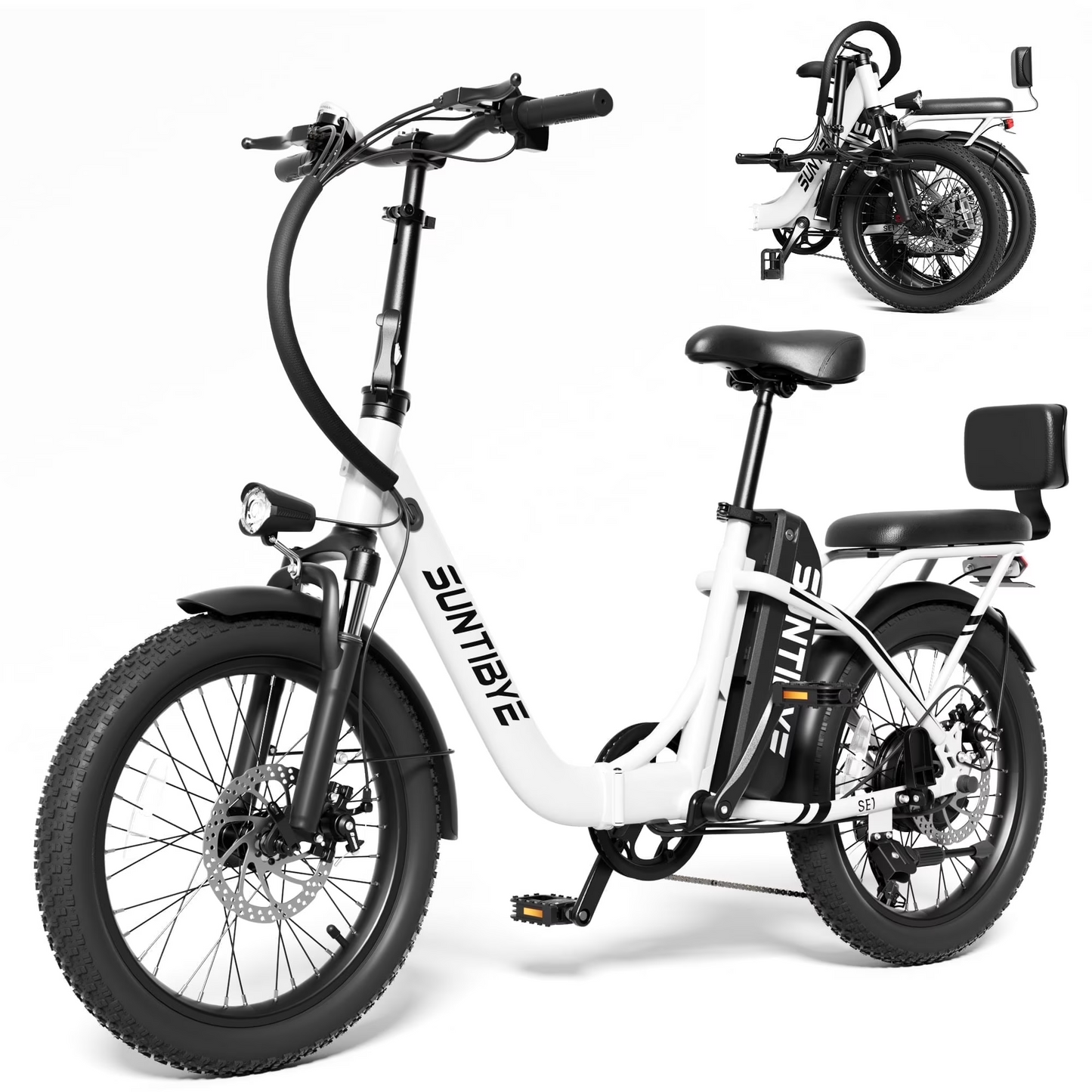 SUNTIBYE SE1 Folding Electric Bike, 20" Fat Tires Ebike for Adults, 1000W 7-Speed E-Mountain Bike, 48V 15Ah UL2849, White