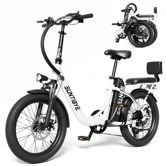 SUNTIBYE SE1 Folding Electric Bike, 20" Fat Tires Ebike for Adults, 1000W 7-Speed E-Mountain Bike, 48V 15Ah UL2849, White
