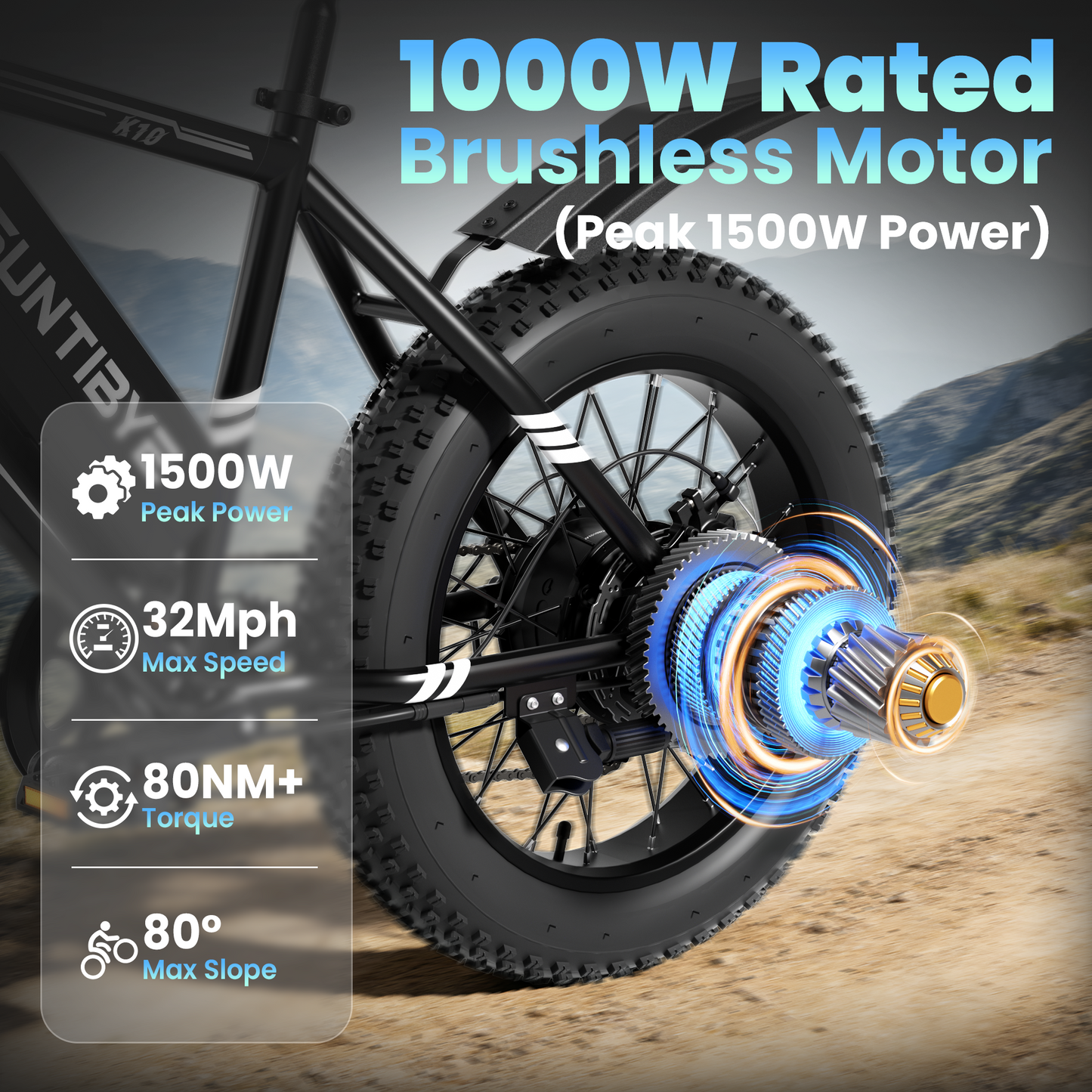 SUNTIBYE Electric Bike for Teens & Adults, 20" Fat Tire Mountain Bike, 48V 15Ah, 1000W Motor, UL2849, Blue