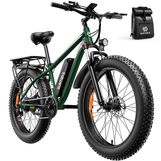 SUNTIBYE EB26 Electric Bike 26" Fat Tire Ebike for Adults, 65miles / 28mph Peak 1500W E-mountain Bicycle,48V 15Ah UL2849, Green