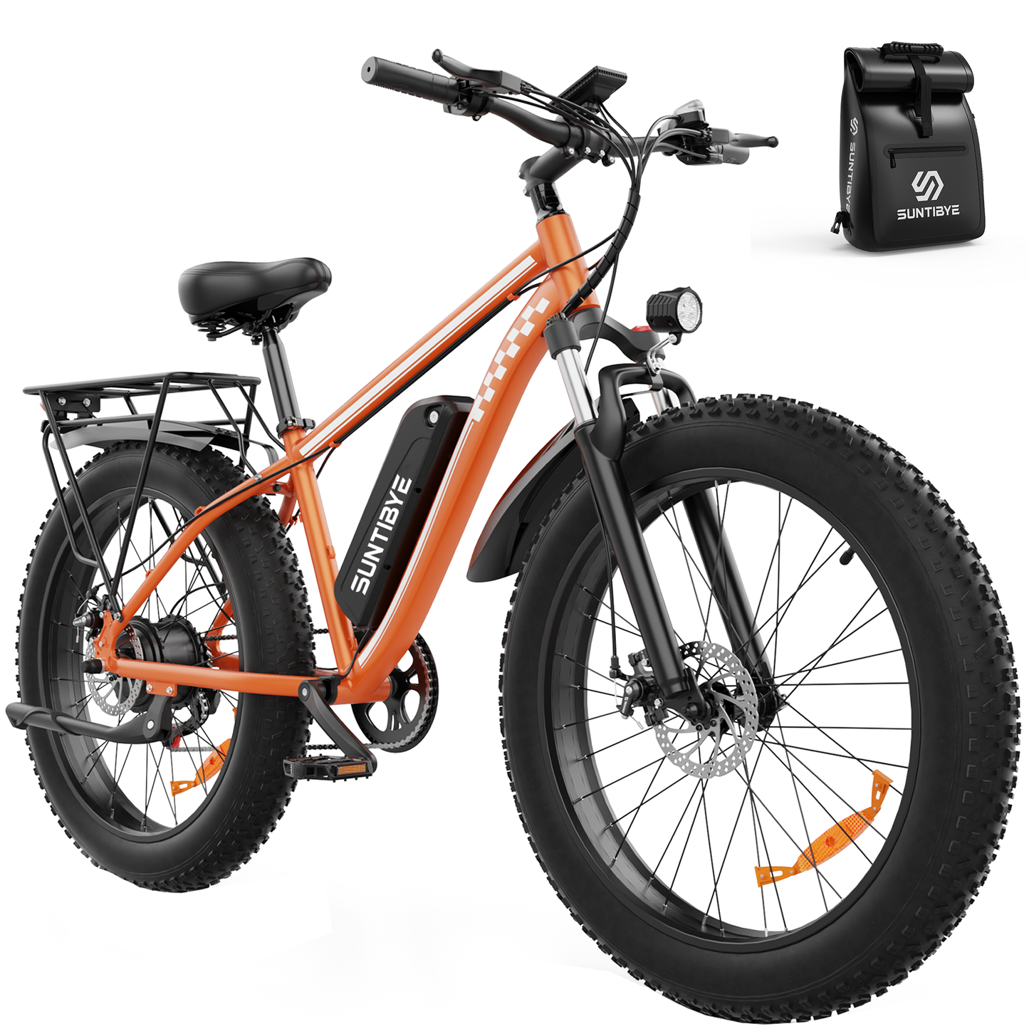 SUNTIBYE EB26 Electric Bike 26" Fat Tire Ebike for Adults, 65miles / 28mph Peak 1500W E-mountain Bicycle,48V 15Ah UL2849, Orange
