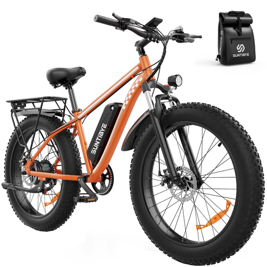 SUNTIBYE EB26 Electric Bike 26" Fat Tire Ebike for Adults, 65miles / 28mph Peak 1500W E-mountain Bicycle,48V 15Ah UL2849, Orange