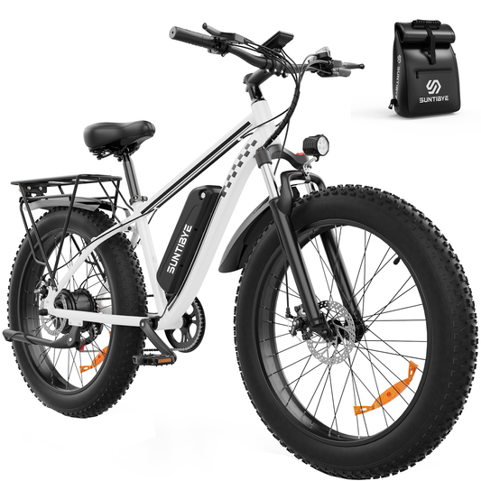 SUNTIBYE EB26 Electric Bike 26" Fat Tire Ebike for Adults, 65miles / 28mph Peak 1500W E-mountain Bicycle,48V 15Ah UL2849, White