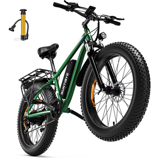 SUNTIBYE EB26 Electric Bike 26" Fat Tire Ebike for Adults, 65miles / 28mph Peak 1500W E-mountain Bicycle,48V 15Ah UL2849, Green