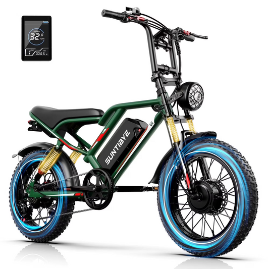 SUNTIBYE S8 Fat Tire Electric Bike 20", 3000W Dual Motor E-Mountain Bike for Adults, 32MPH 7-Speed Ebike,48V 25AH UL2849, Green